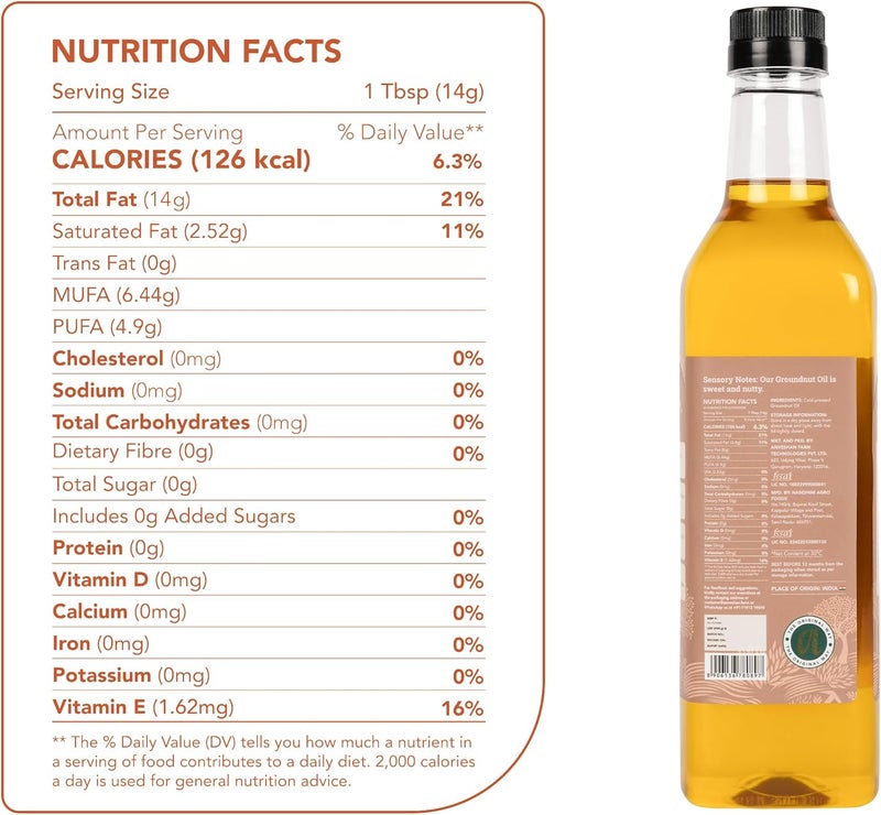 Anveshan Wood Pressed Groundnut Oil - 1 Litre Plastic Bottle - Image 2